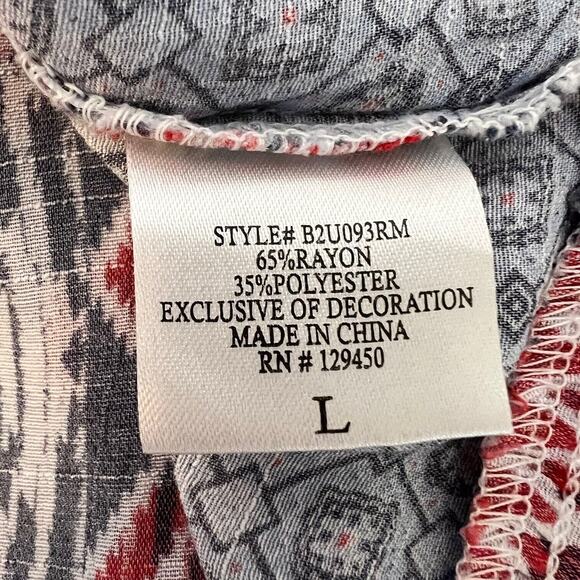 Fred David Womens Tunic Blouse Large Blue Pink Mixed Patchwork Print Bell Cuffs - Picture 6 of 7